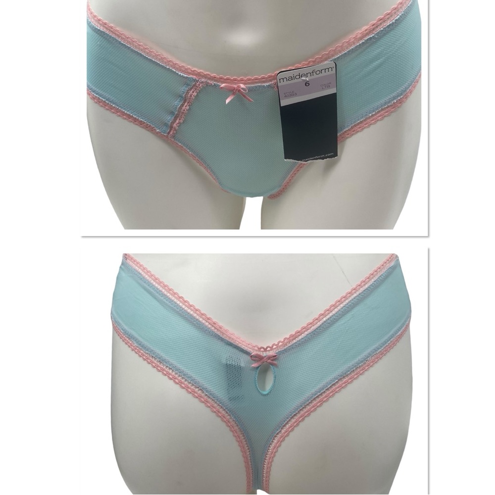 MAIDENFORM I Underwear Blue Pink Sheer Bow NWT Size 6